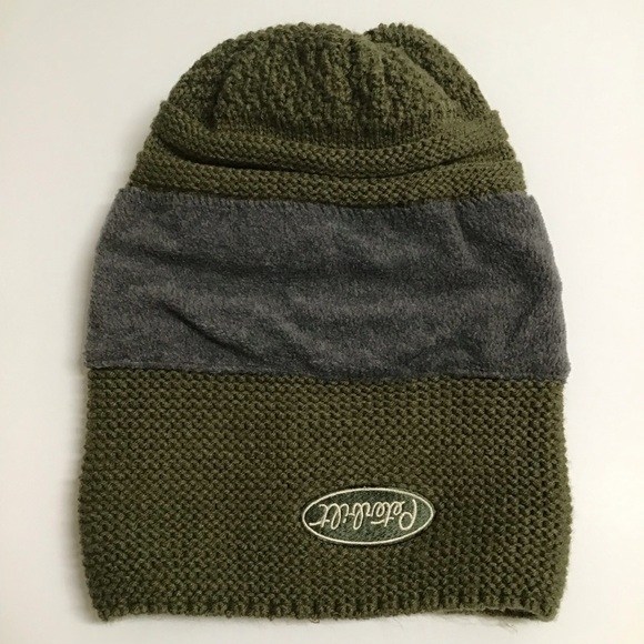 Peterbilt Big Rig Tractor Pom Knit Beanie Patch Ski Beach Skate Army Green VTG - Picture 4 of 10